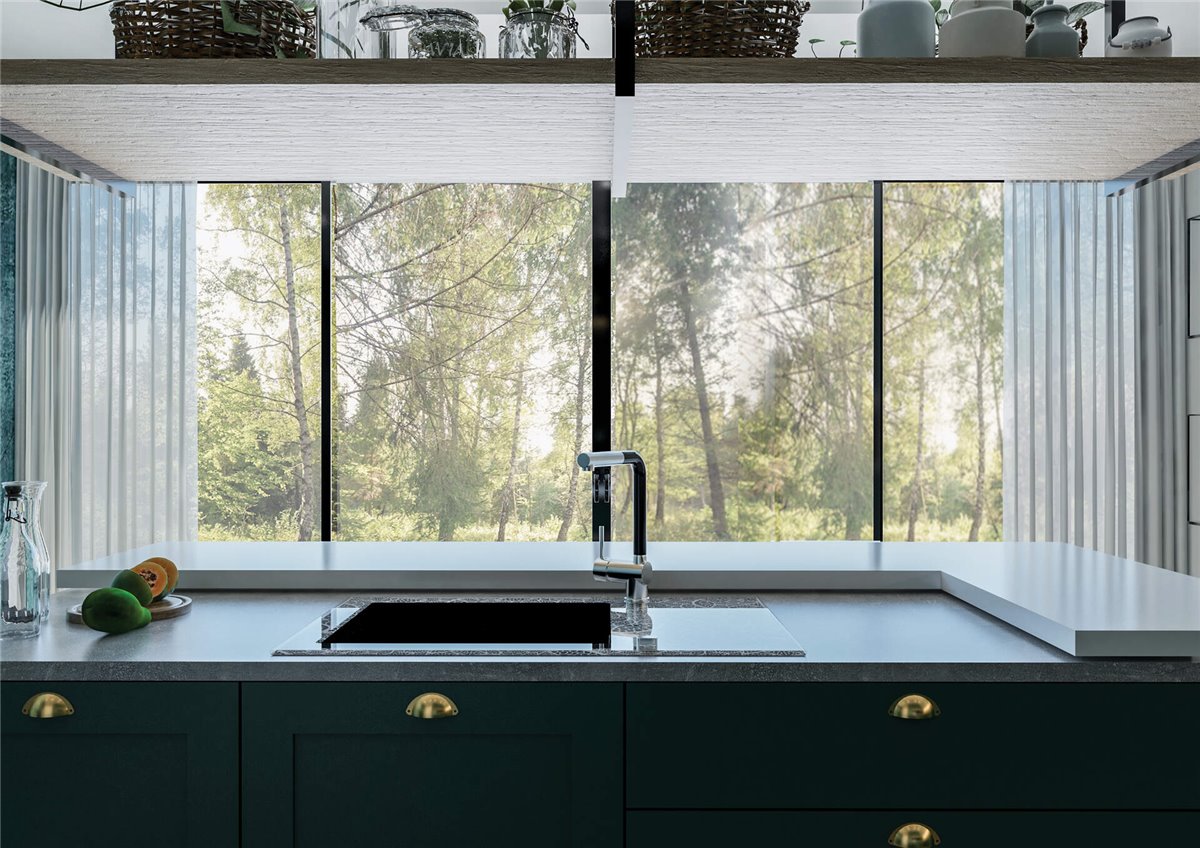 Deante Capella Precious Glas-Granit-Spüle, 1-Becken mit Abtropffläche Grafik, Graphit metallic
