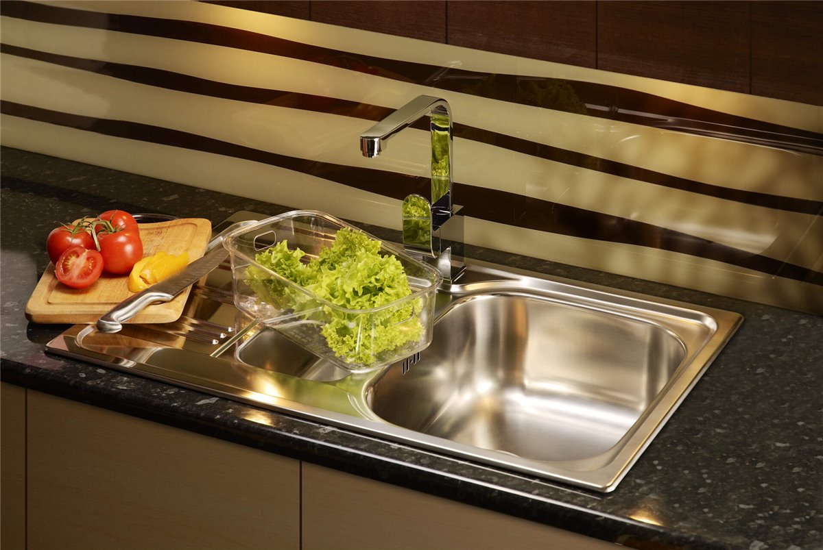 Deante Xylo Stahlspülbecken, 1-Becken mit Abtropffläche Satin
