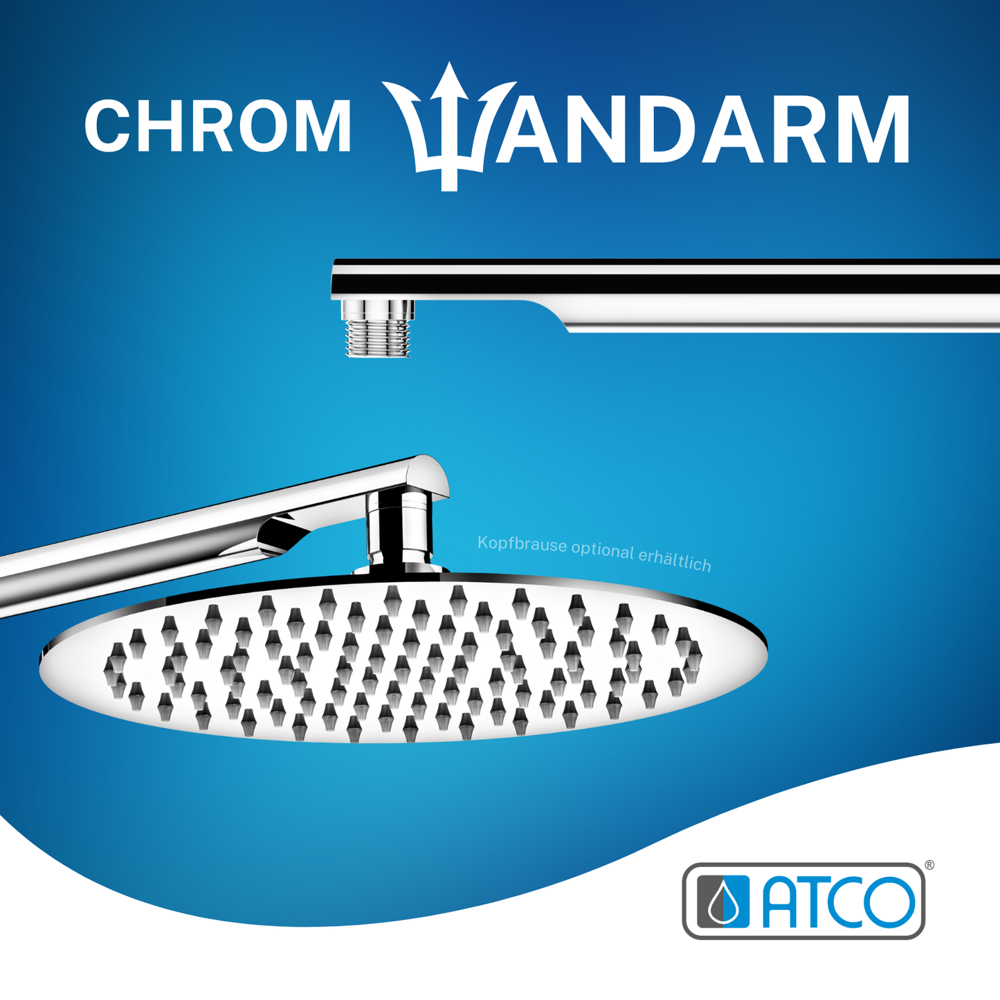 ATCO Brausearm WA02 Wandarm Kopfbrause Regenbrause Duschkopf Bad Dusche rund Chrom