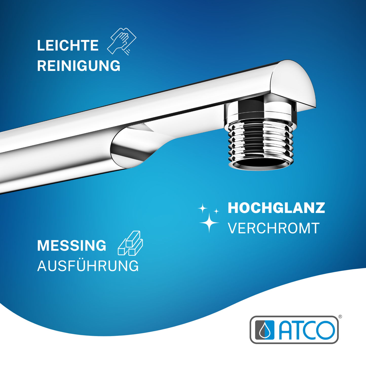 ATCO Brausearm WA02 Wandarm Kopfbrause Regenbrause Duschkopf Bad Dusche rund Chrom