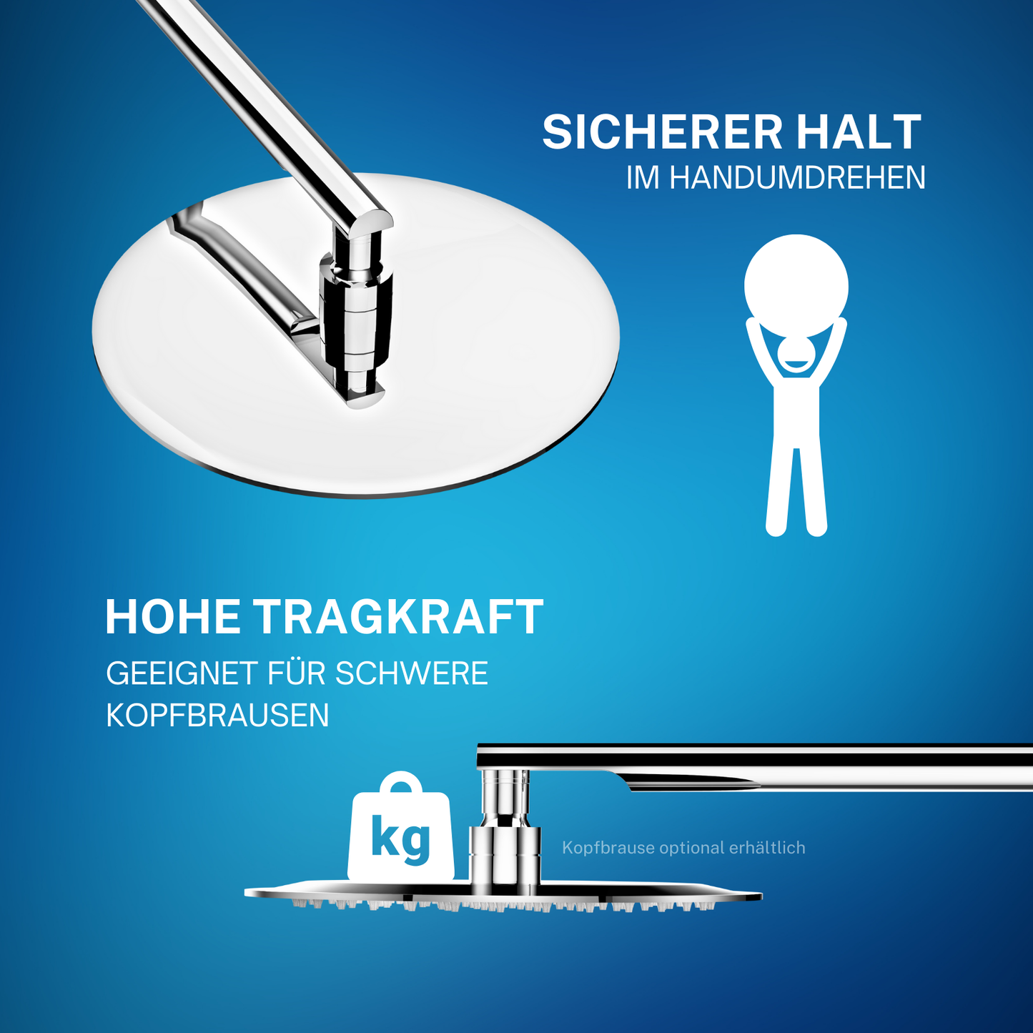 ATCO Brausearm WA02 Wandarm Kopfbrause Regenbrause Duschkopf Bad Dusche rund Chrom
