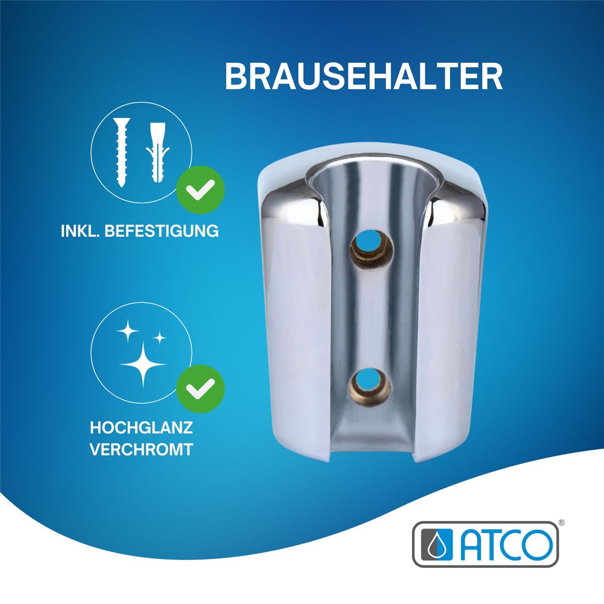 ATCO 6 x Brausehalter Wandbrausehalter Halterung für Handbrause Wandbrause Wandhalterung Chrom