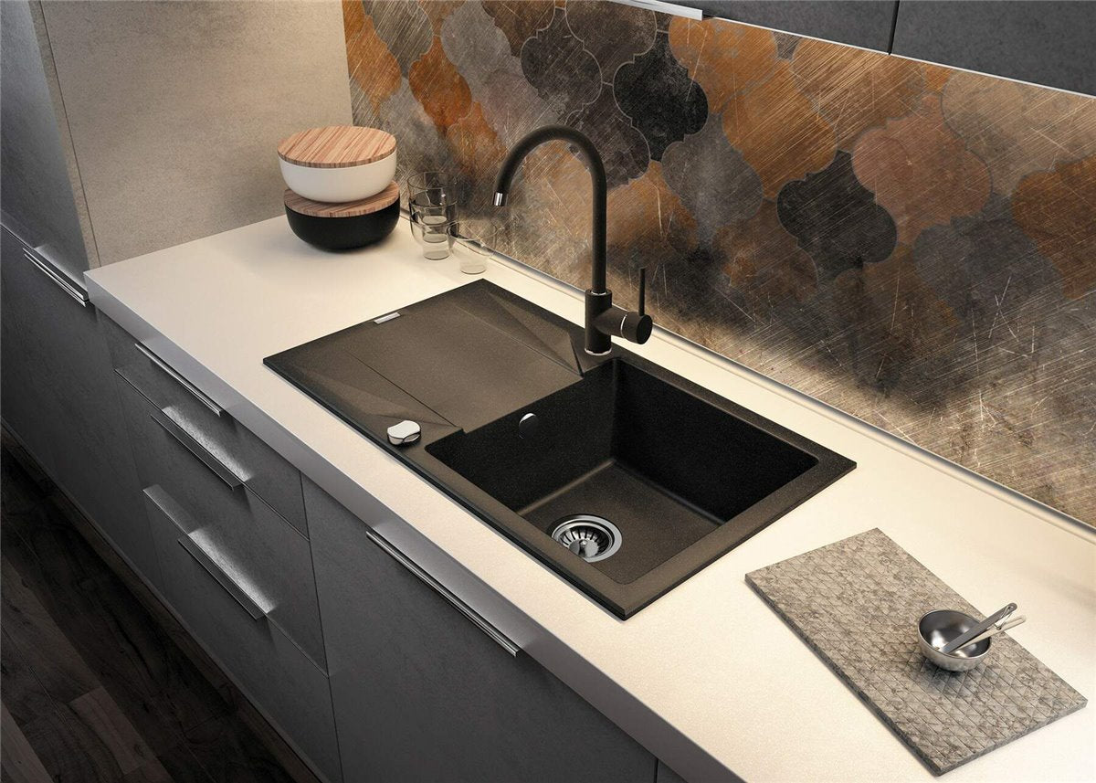 Deante Evora Granitspülbecken, 1-Becken mit Abtropffläche Graphit