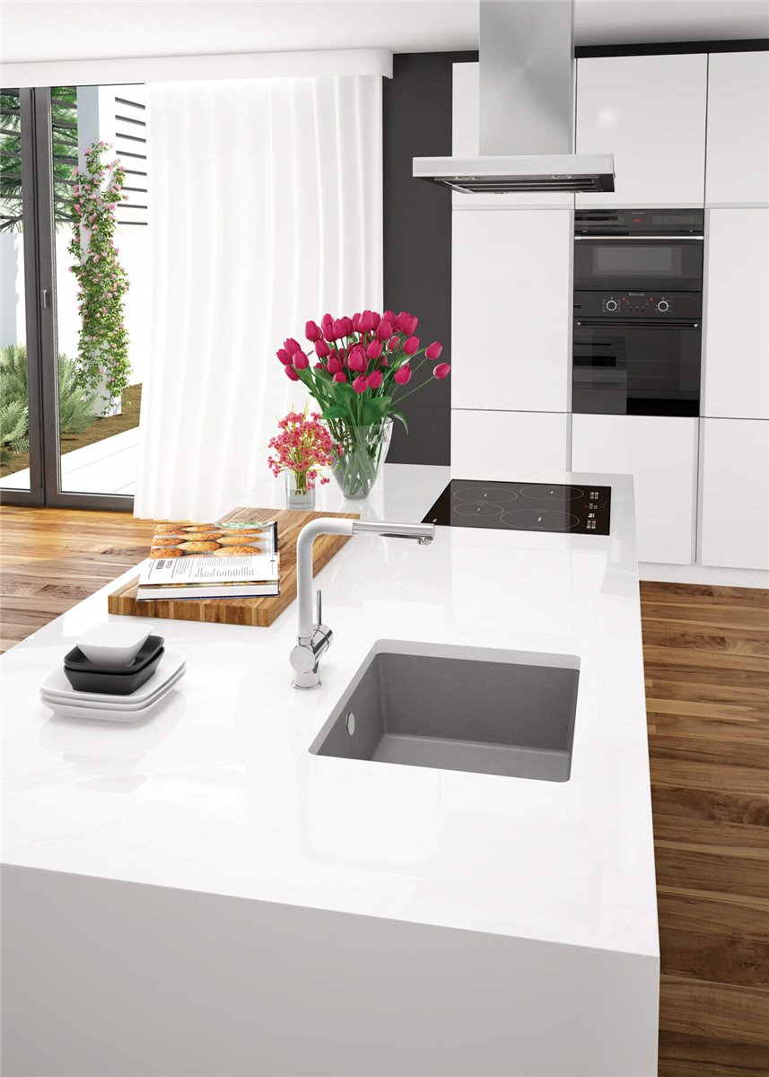 Deante Corda Granitspülbecken, 1-Becken, Unterbau Anthrazit Metallic