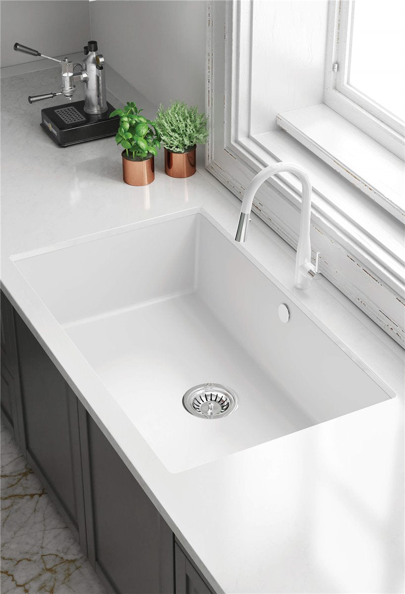 Deante Corda Granitspülbecken, 1-Becken, Unterbau Alabaster