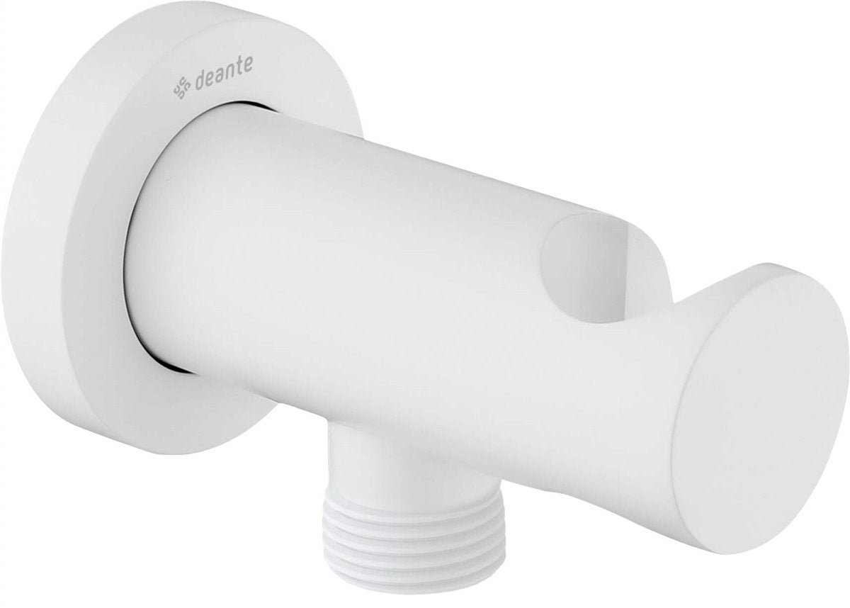 Deante Cascada Winkelanschluss, rund, mit Halter für Handbrause bianco