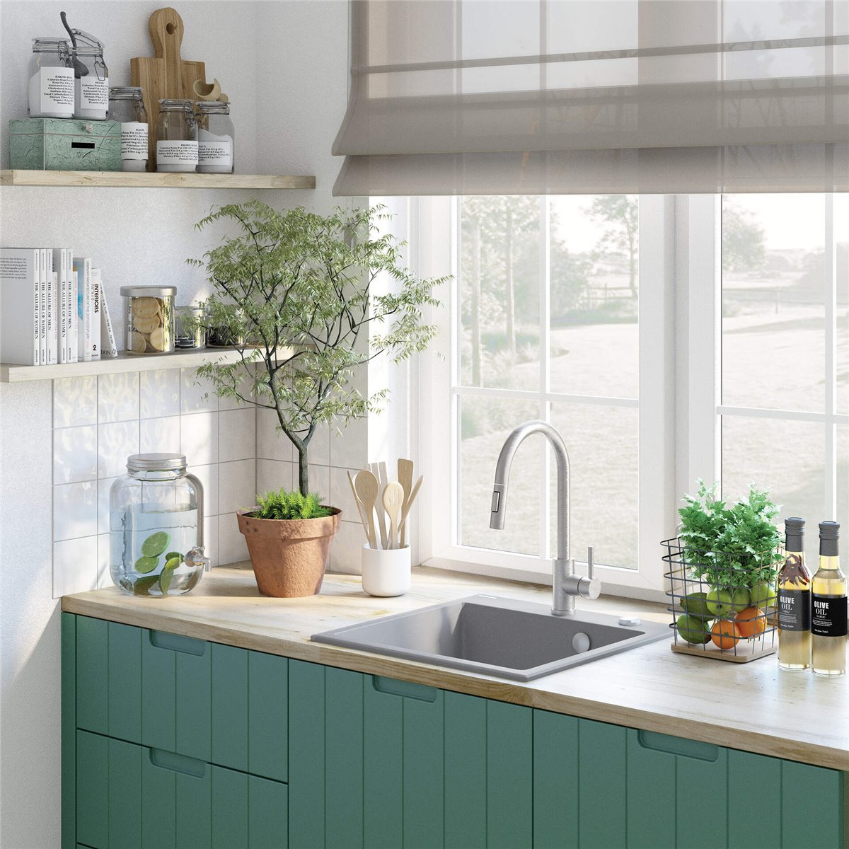 Deante Evora Granitspülbecken, 1-Becken beige