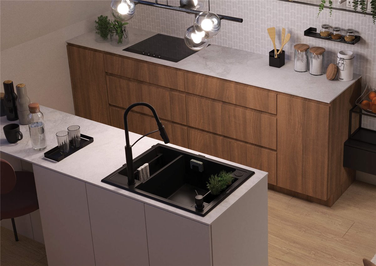Deante Magnetic Magnetic-Granitspülbecken, 1.5 Becken Nero
