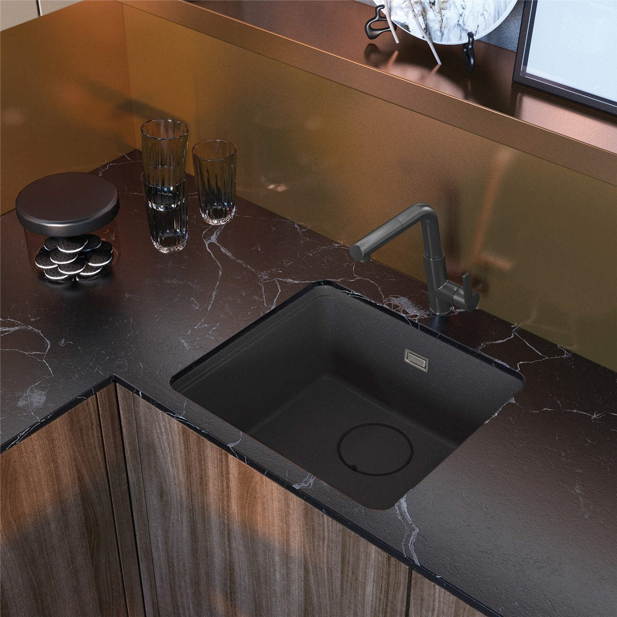 Deante Momi Granitspülbecken, 1-Becken Anthrazit Metallic
