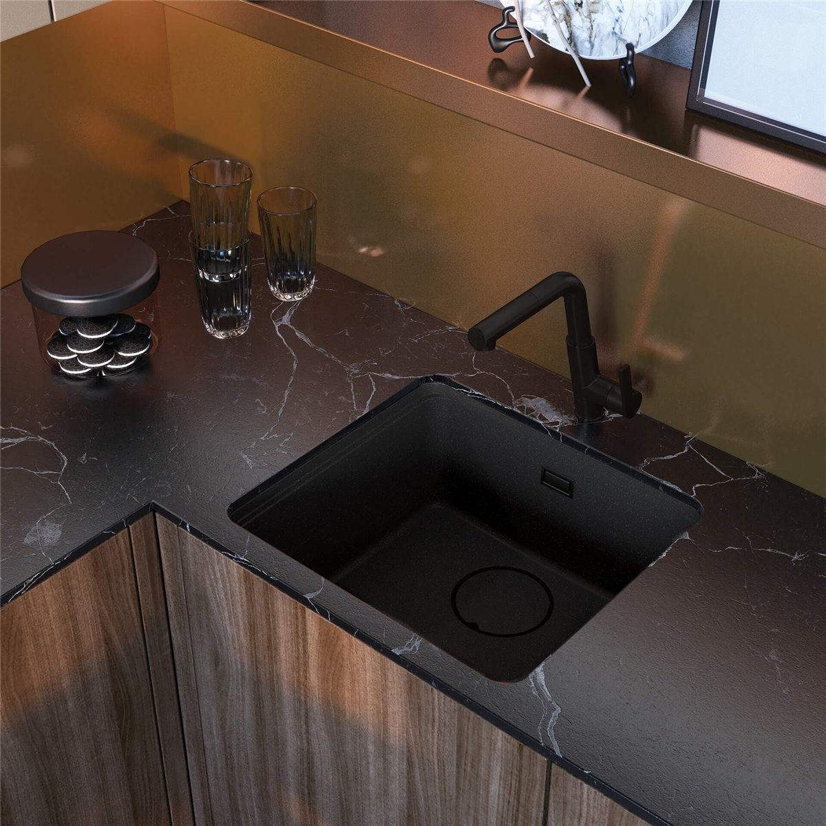 Deante Momi Granitspülbecken, 1-Becken Graphit Metallic