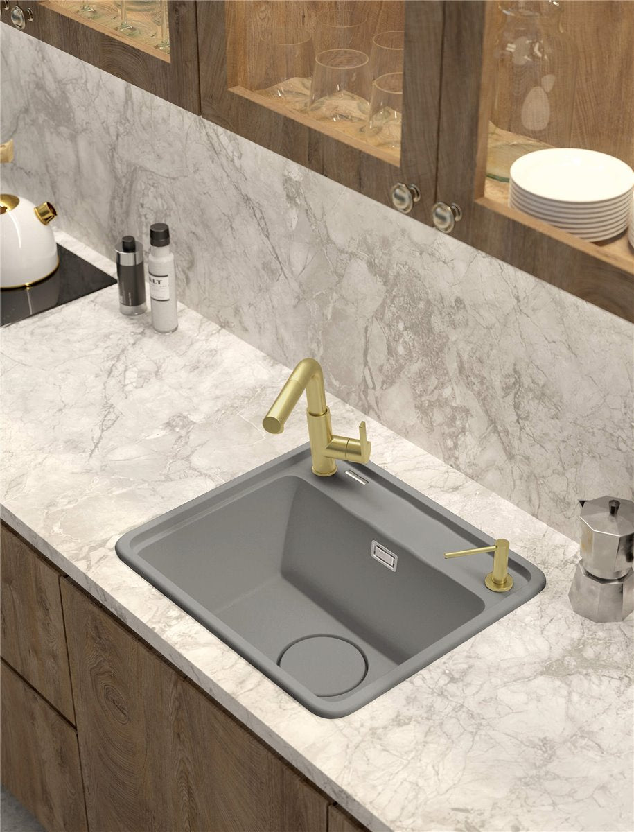 Deante Momi Granitspülbecken, 1-Becken Grau metallic