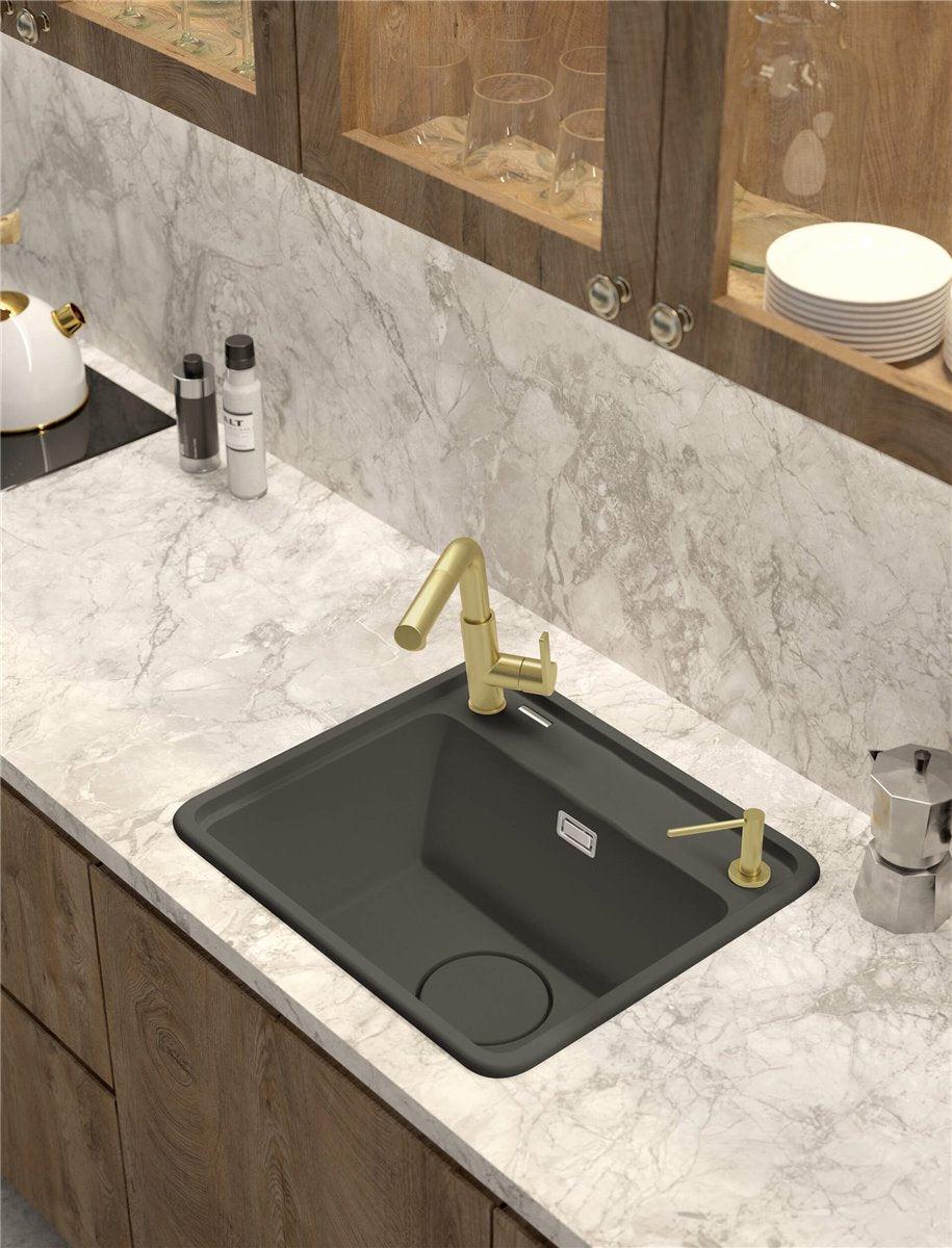 Deante Momi Granitspülbecken, 1-Becken Anthrazit Metallic