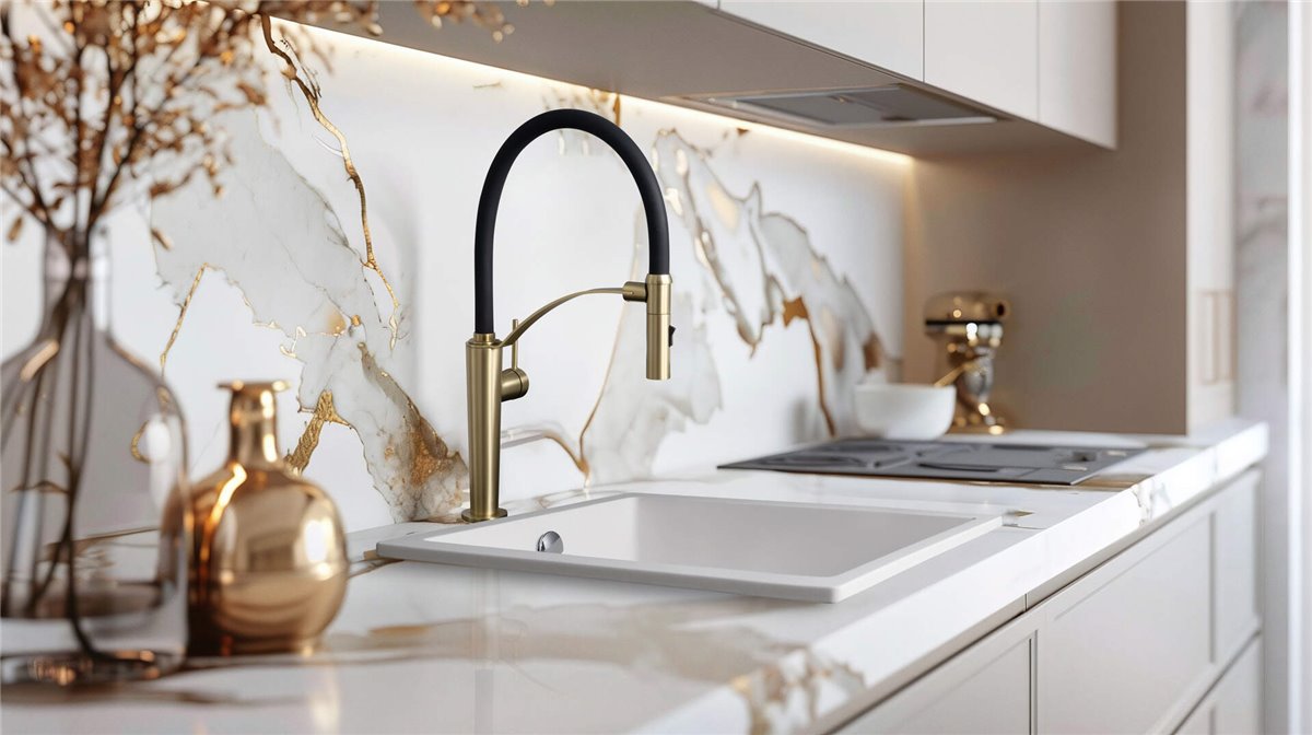 Deante Corda Granitspülbecken, 1-Becken, Unterbau Alabaster
