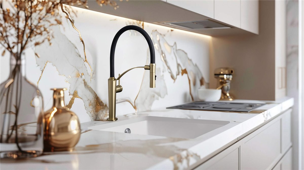Deante Corda Granitspülbecken, 1-Becken, Unterbau Alabaster