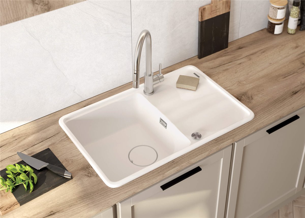 Deante Momi Granitspülbecken, 1-Becken mit Abtropffläche Graphit Metalic