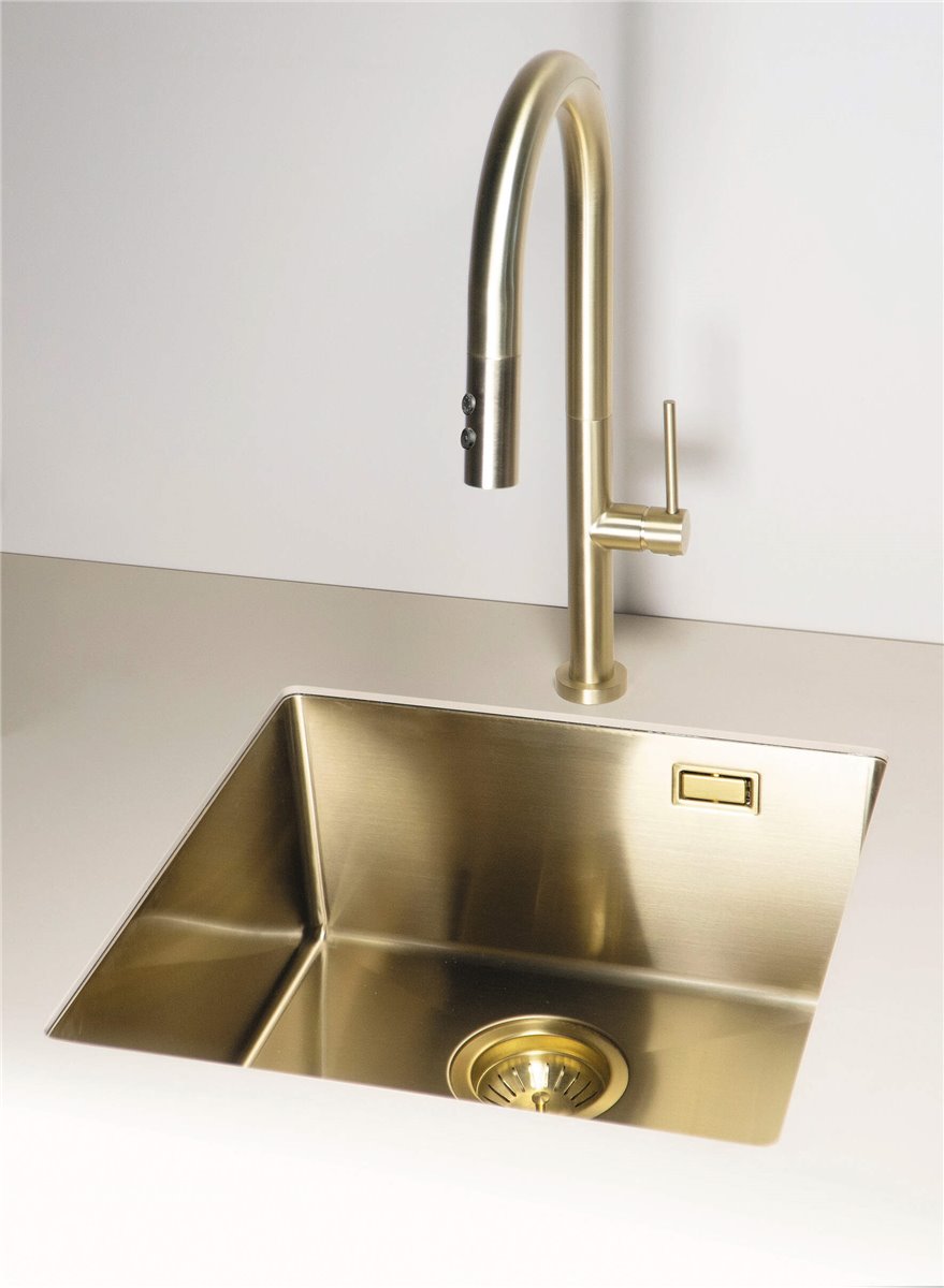 Deante Olfato Precious Stahlspülbecken, 1-Becken gebürstetes Gold