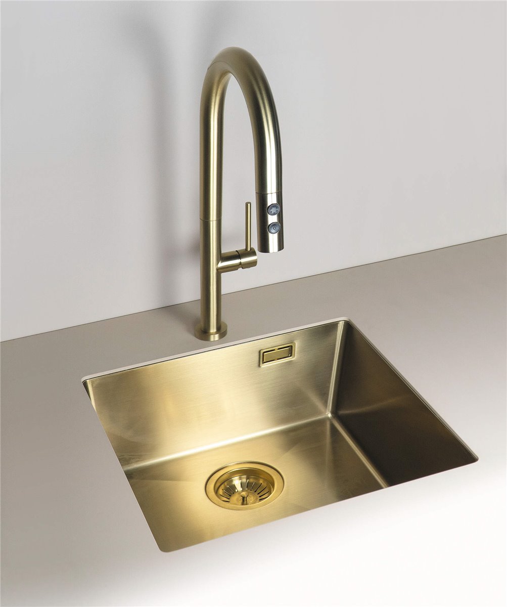 Deante Olfato Precious Stahlspülbecken, 1-Becken gebürstetes Gold