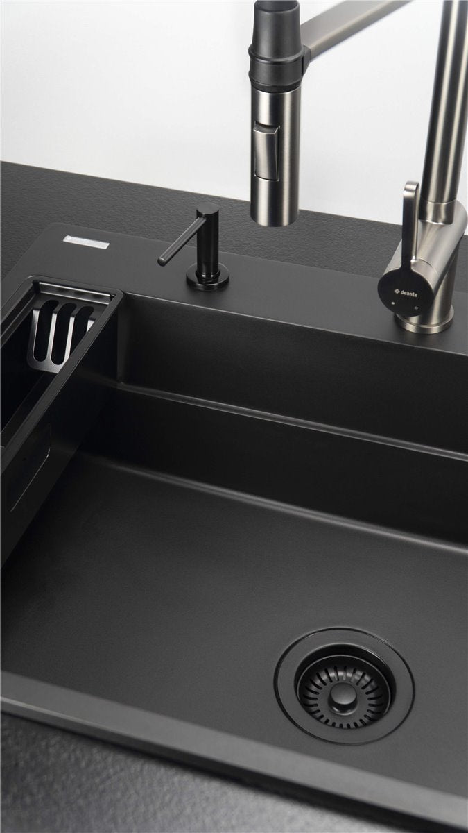 Deante Magnetic Magnetic-Granitspülbecken, 1-Becken Nero