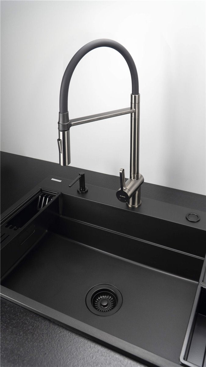 Deante Magnetic Magnetic-Granitspülbecken, 1-Becken Nero