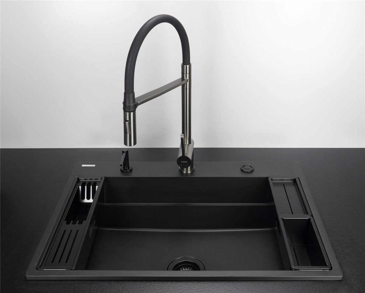 Deante Magnetic Magnetic-Granitspülbecken, 1-Becken Nero