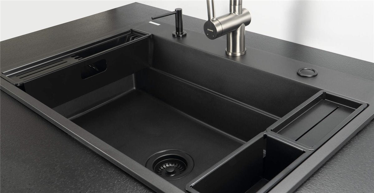 Deante Magnetic Magnetic-Granitspülbecken, 1-Becken Nero