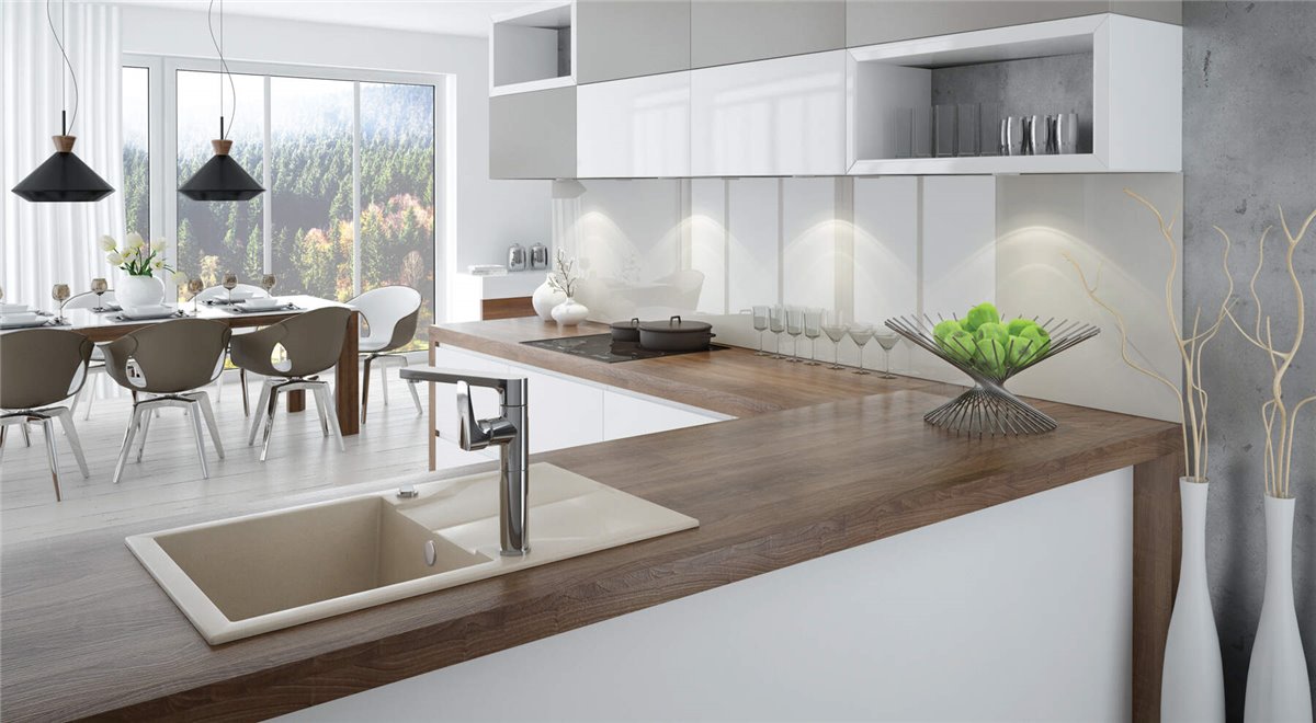 Deante Andante Granitspülbecken, 1-Becken mit Abtropffläche Alabaster