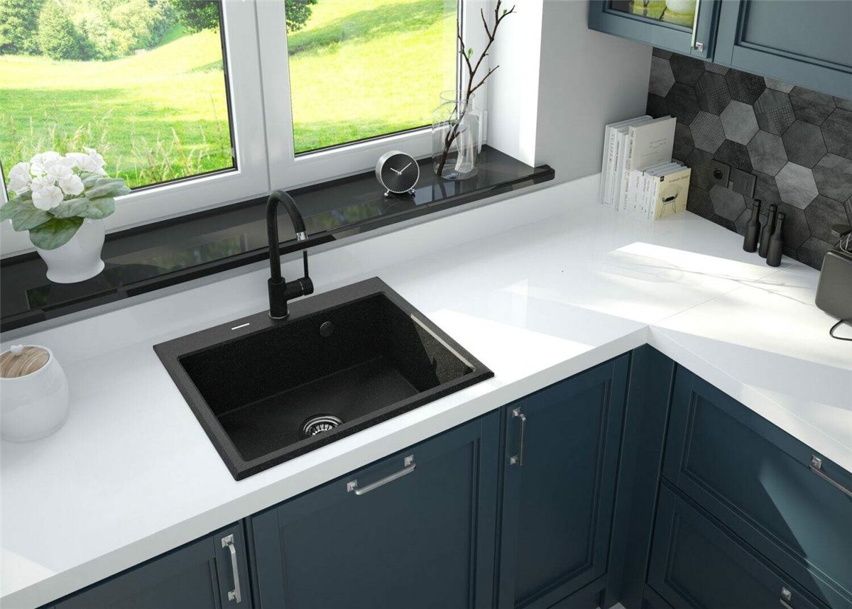 Deante Andante Granitspülbecken, 1-Becken Anthrazit Metallic