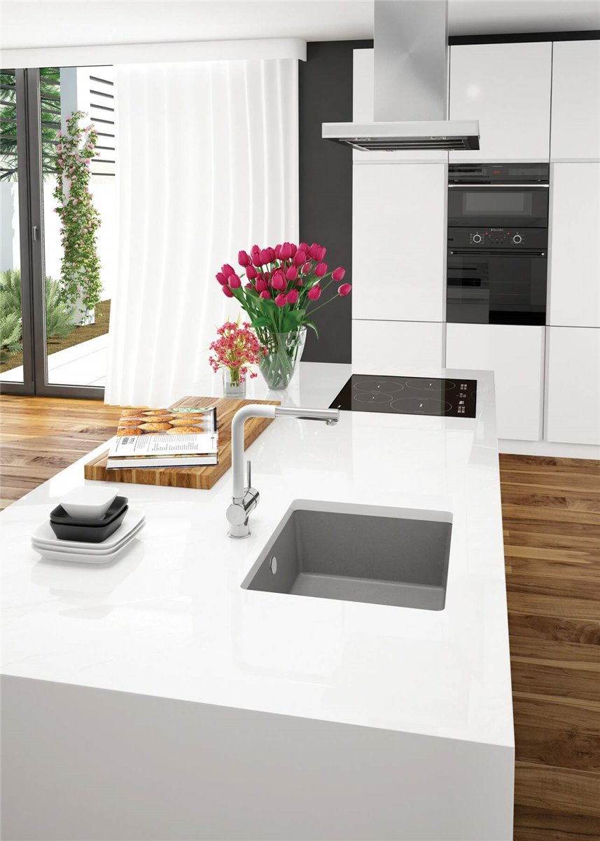 Deante Corda Granitspülbecken, 1-Becken, Unterbau Grau metallic