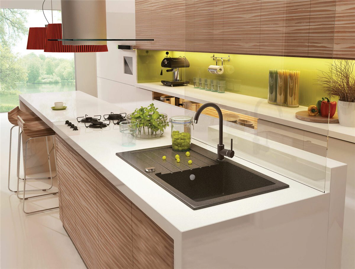 Deante Zorba Granitspülbecken, 1-Becken mit Abtropffläche Graphit Metallic