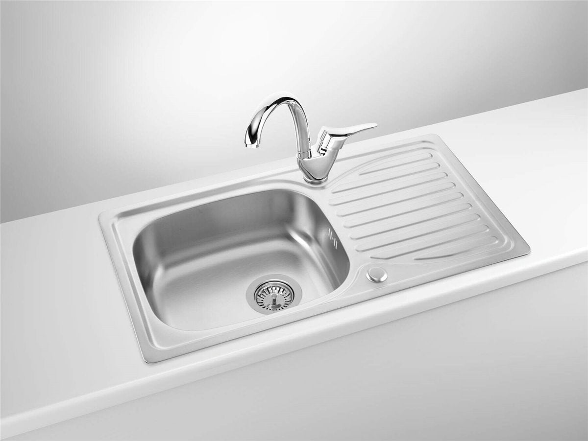 Deante Doppio Stahlspülbecken mit Armatur, 1-Becken mit Abtropffläche Satin