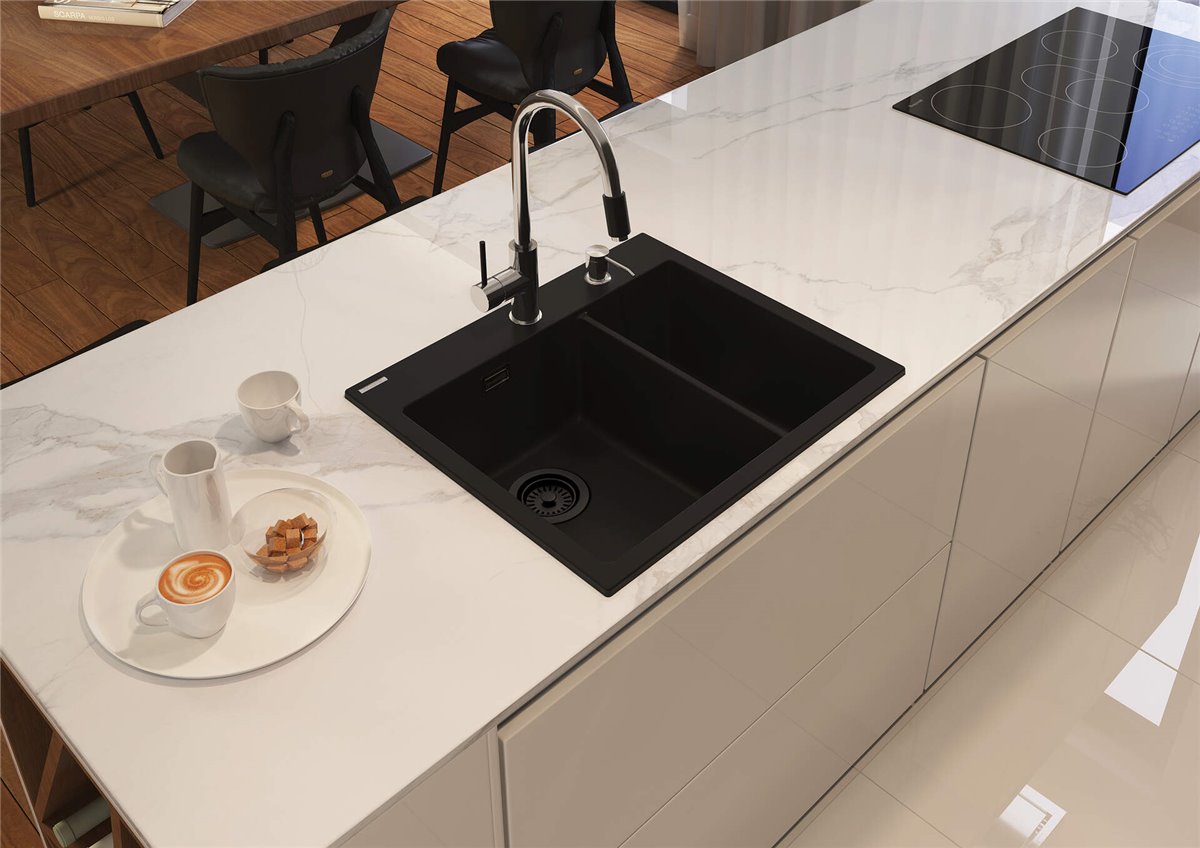 Deante Eridan Granitspülbecken, 1.5 Becken Nero