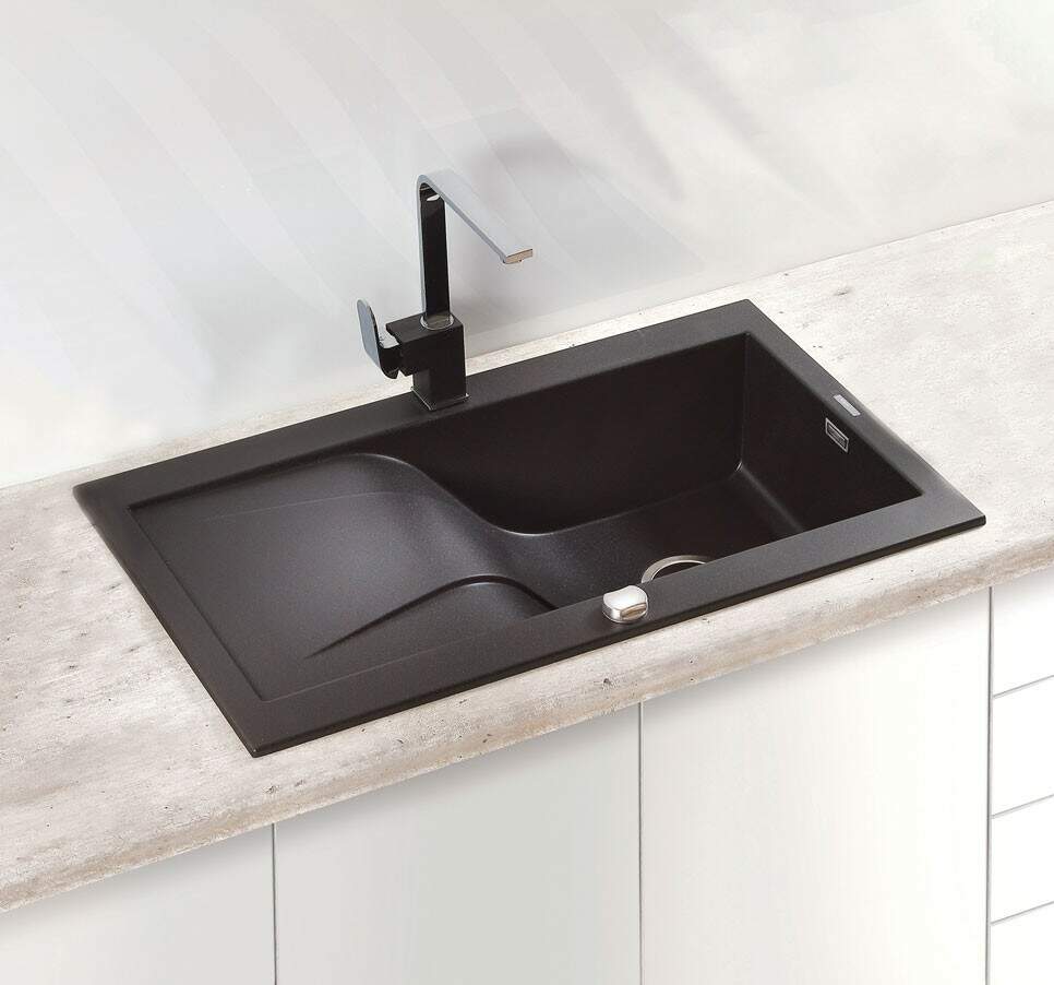 Deante Rapsodia Granitspülbecken, 1-Becken mit Abtropffläche Alabaster