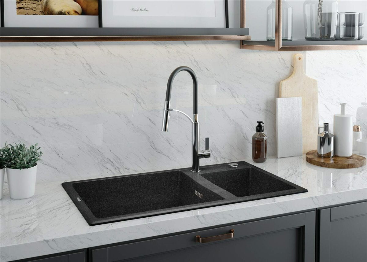 Deante Eridan Granitspülbecken, 2-Becken Graphit Metallic