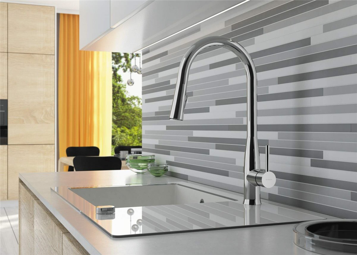 Deante Capella Glas-Granit-Spüle, 1-Becken mit Abtropffläche Alabaster, Grafik