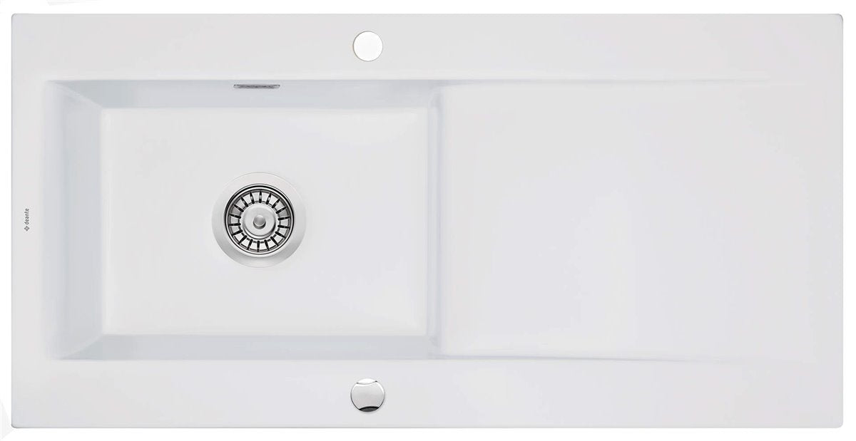 Deante Sabor Keramikspülbecken, 1-Becken mit Abtropffläche bianco