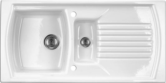 Deante Lusitano Keramikspülbecken, 1.5-Becken mit Abtropffläche weiß