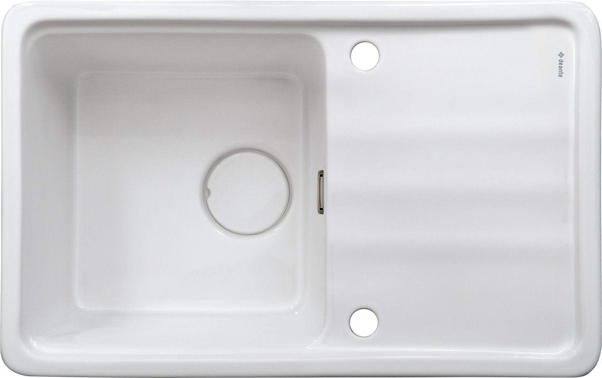 Deante Momi Keramikspülbecken, 1-Becken mit Abtropffläche weiß