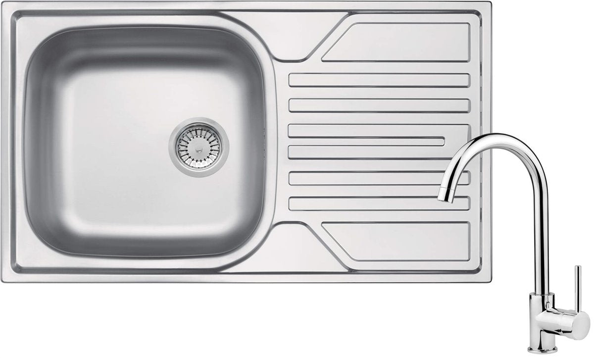 Deante Legato Stahlspülbecken mit Armatur, 1-Becken mit Abtropffläche Satin