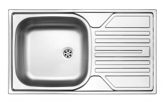 Deante Legato Stahlspülbecken, 1-Becken mit Abtropffläche - 2" Abfluss Satin
