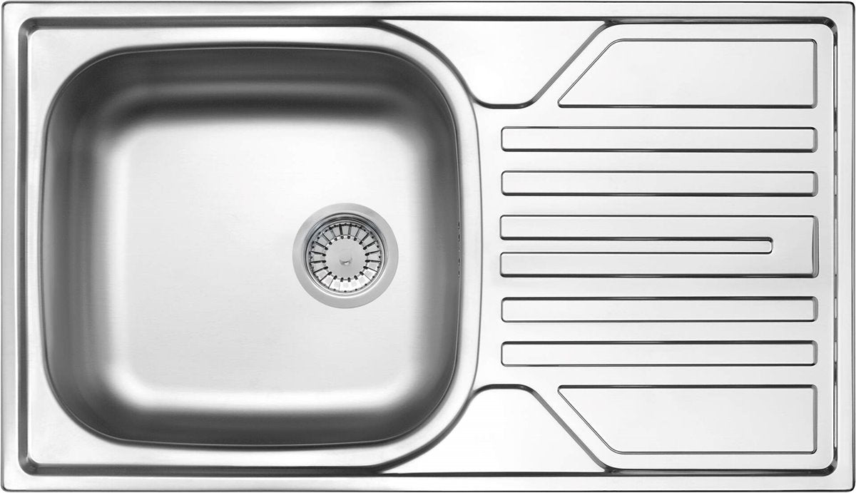 Deante Legato Stahlspülbecken, 1-Becken mit Abtropffläche - 3,5" Abfluss Satin