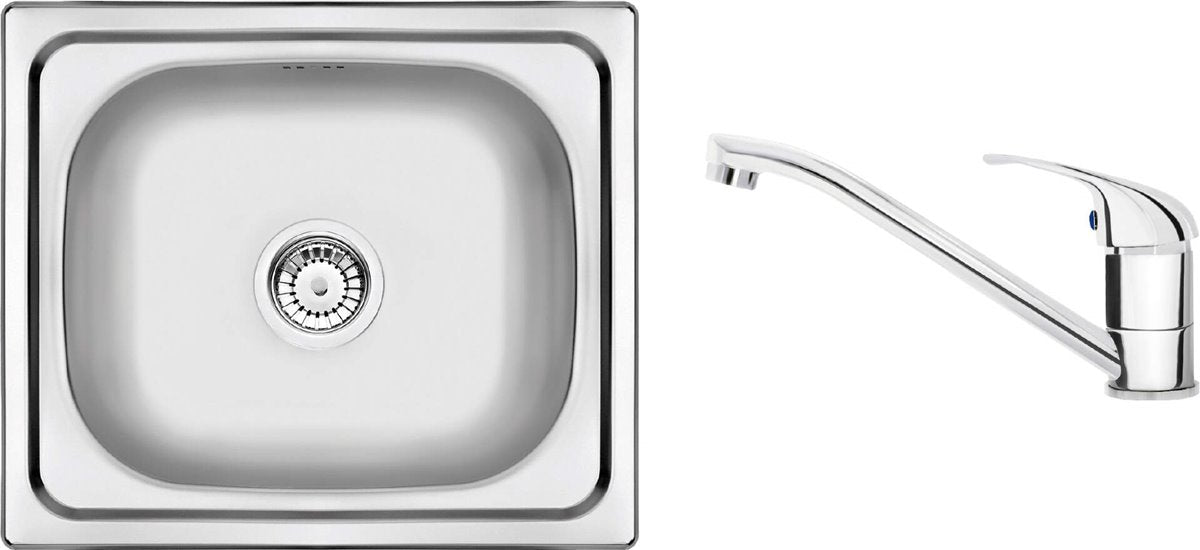 Deante Doppio Stahlspülbecken mit Armatur, 1-Becken Satin