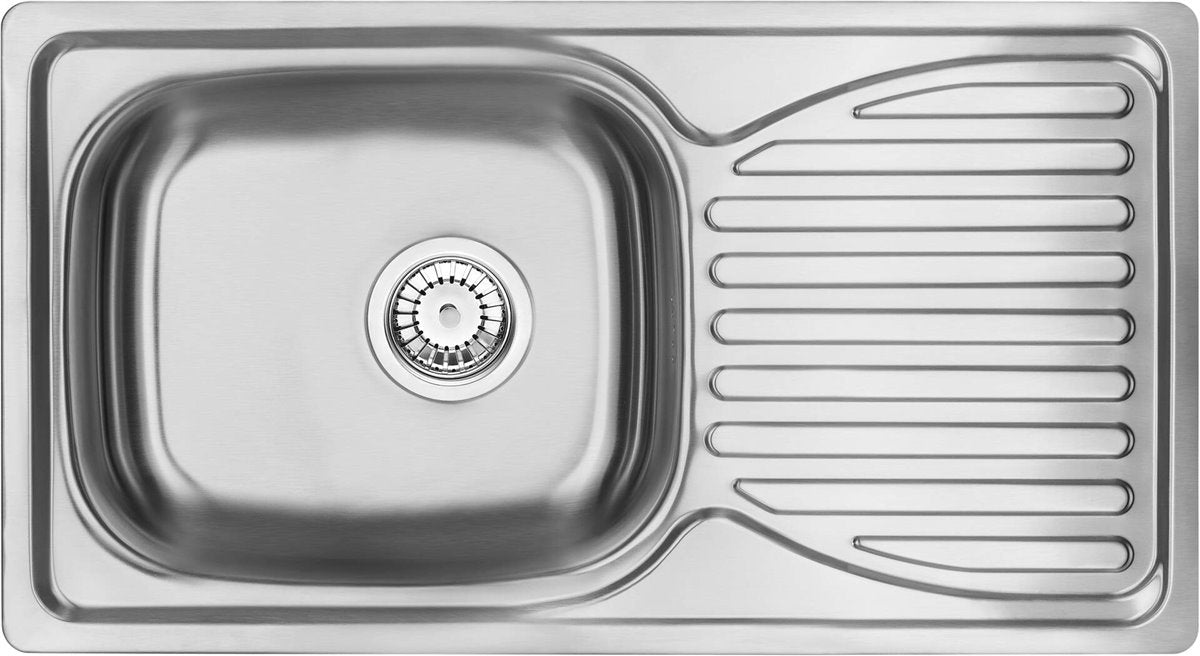 Deante Doppio Stahlspülbecken, 1-Becken mit Abtropffläche Satin