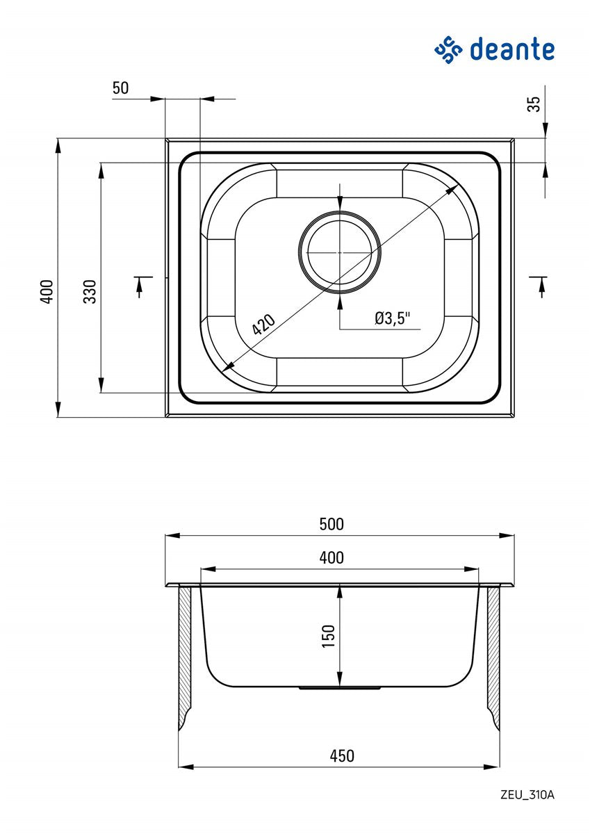 Deante Techno Stahlspülbecken, 1-Becken Dekor
