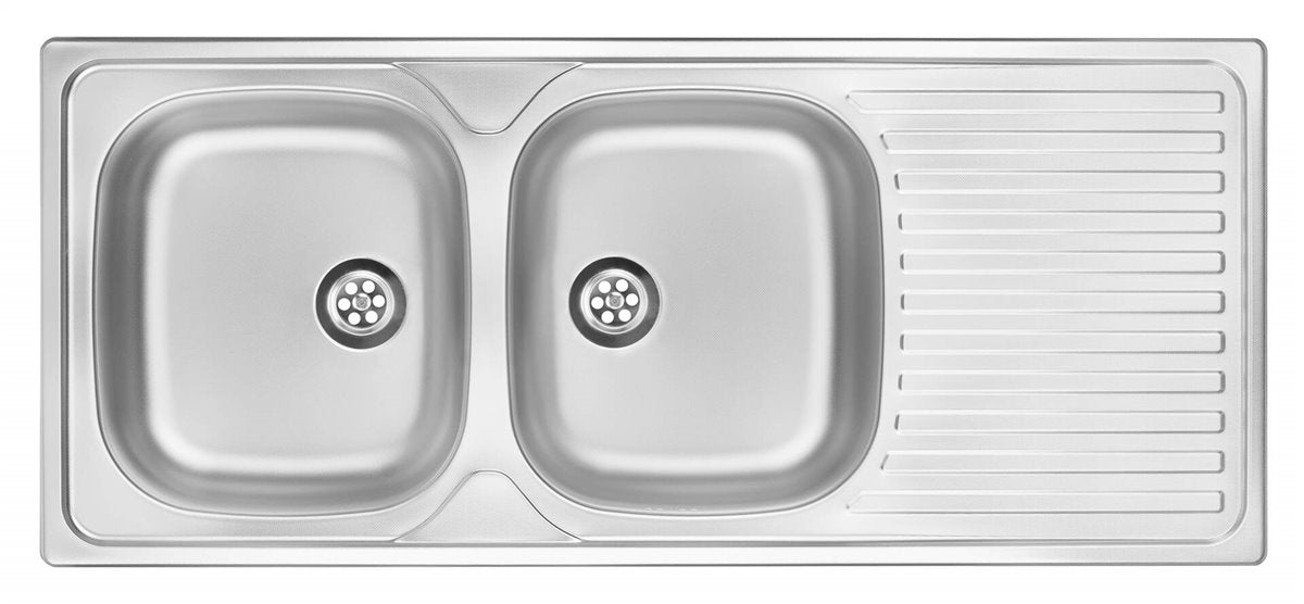 Deante Techno Stahlspülbecken, 2-Becken mit Abtropffläche Satin