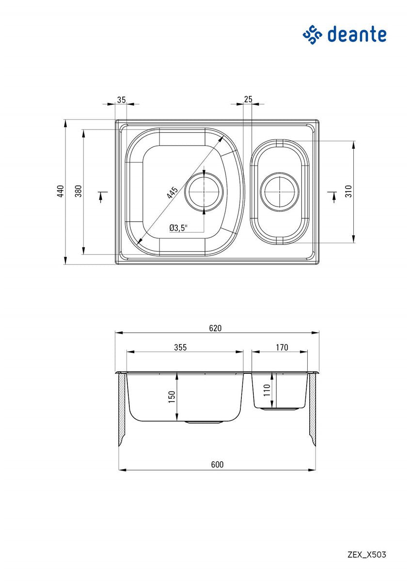 Deante Xylo Stahlspülbecken, 1.5 Becken Satin