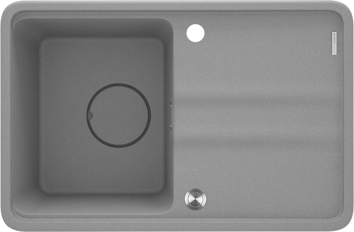 Deante Momi Granitspülbecken, 1-Becken mit Abtropffläche Grau metallic