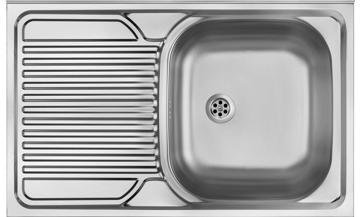 Deante Tango Stahlspülbecken, 1-Becken mit Abtropffläche, links - aufgesetzt Dekor