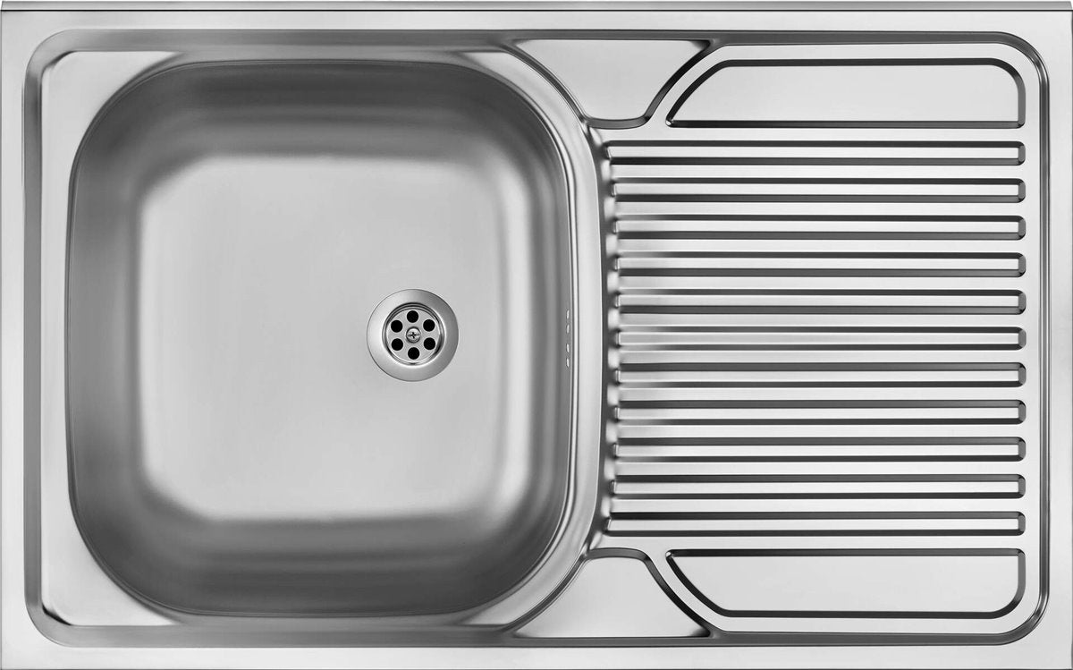 Deante Tango Stahlspülbecken, 1-Becken mit Abtropffläche, rechts - aufgesetzt Dekor