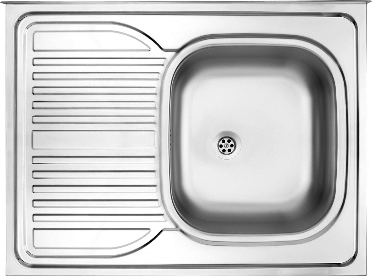 Deante Tango Stahlspülbecken, 1-Becken mit Abtropffläche, links - aufgesetzt Satin
