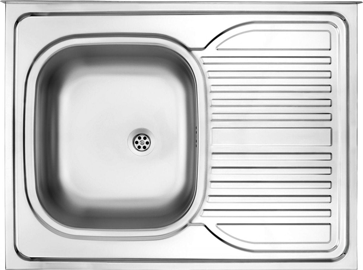 Deante Tango Stahlspülbecken, 1-Becken mit Abtropffläche, rechts - aufgesetzt Satin